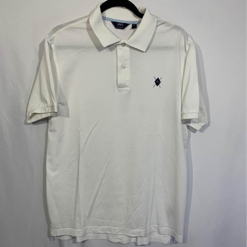𝅺lincs by David Chu polo golf shirt. Size mens Large. White. 100% cotton.